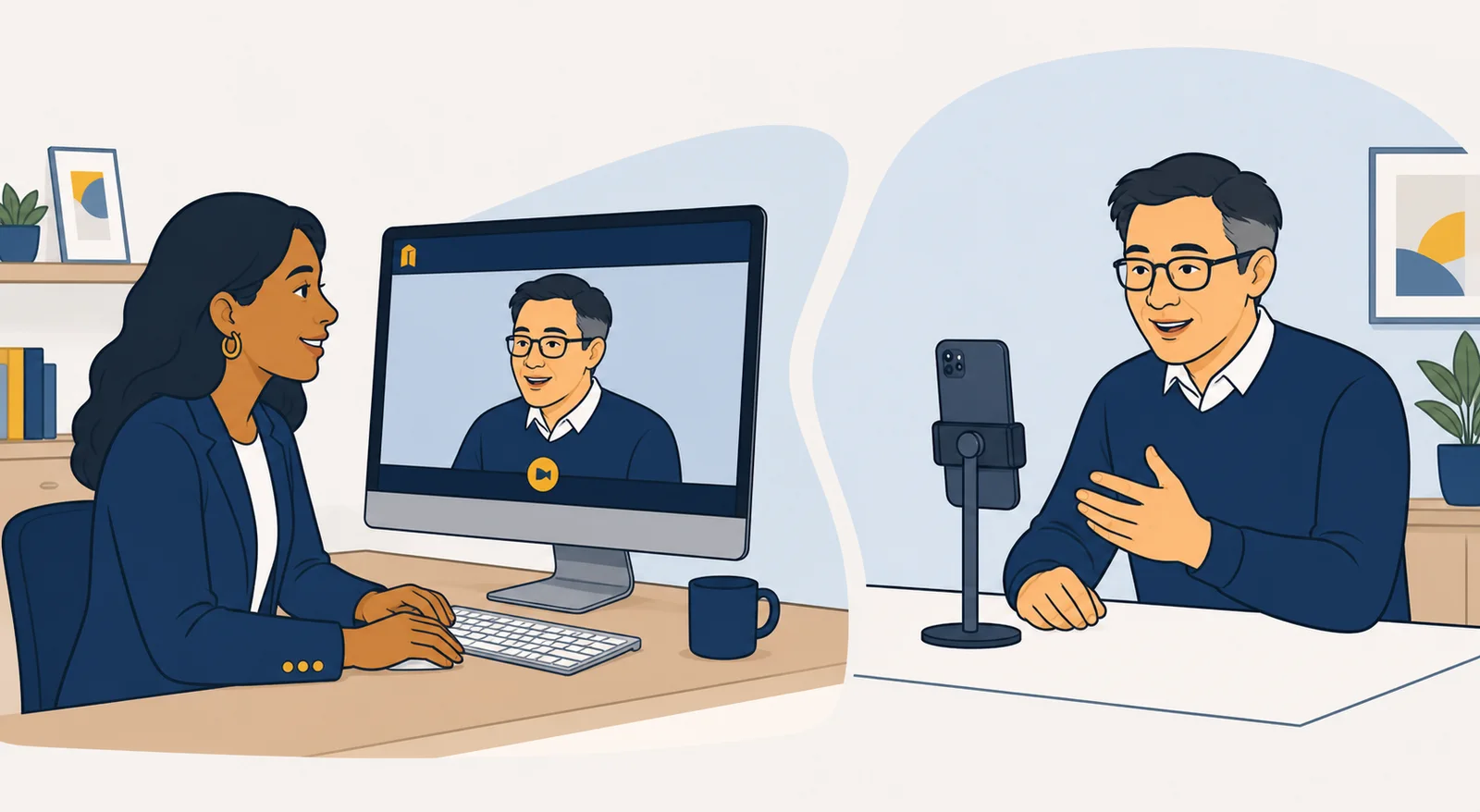 A professional views a Sidedoor video while another professional records it on a smartphone