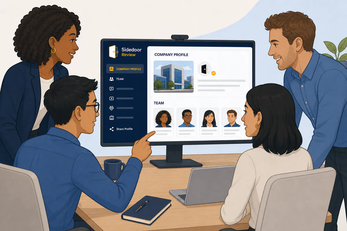 Company team reviewing its verified Sidedoor company profile